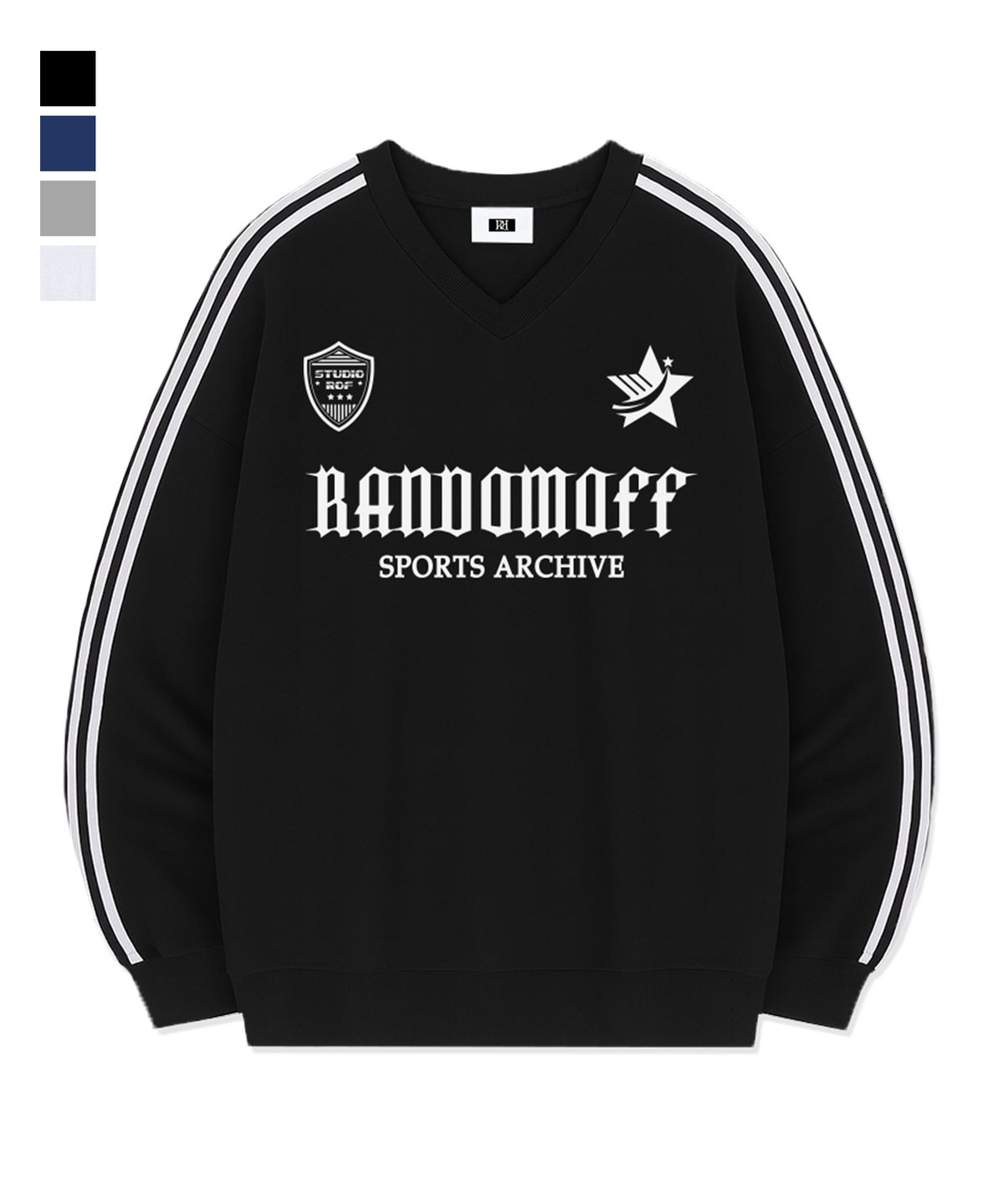 랜덤오프(RANDOMOFF) STAR CREST SPORTY TRACK V-NECK OVER FIT SWEATSHIRT (4color)