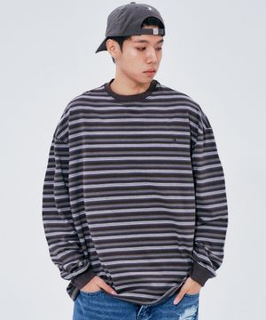 멀티 스트라이프 래글런 단가라 레이어링 롱슬리브 [브라운]