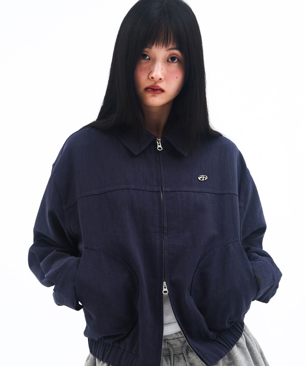 아메스 월드와이드(AMES-WORLDWIDE) LINEN BOMBER JACKET NAVY