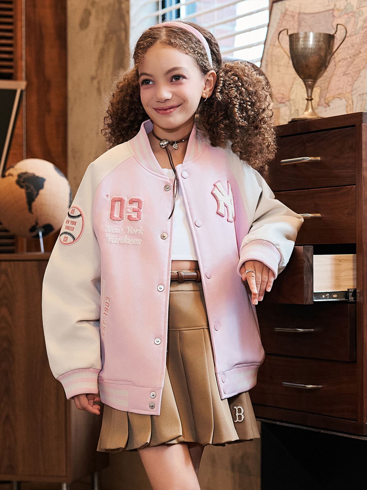엠엘비 키즈(MLB KIDS) 스트릿 바시티 래글런 패딩점퍼 NY (Mg.Pink)