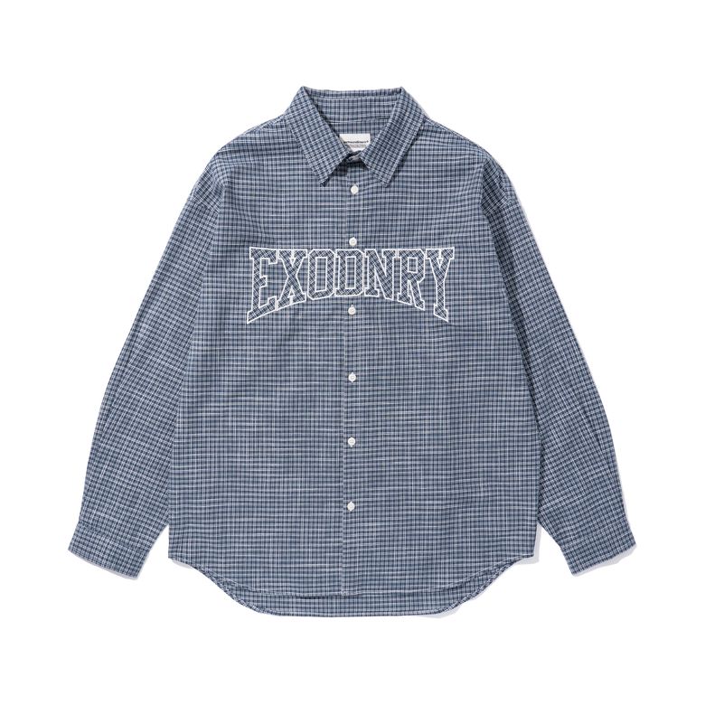 EXODNRY APPLIQUE CHECK SHIRT NAVY