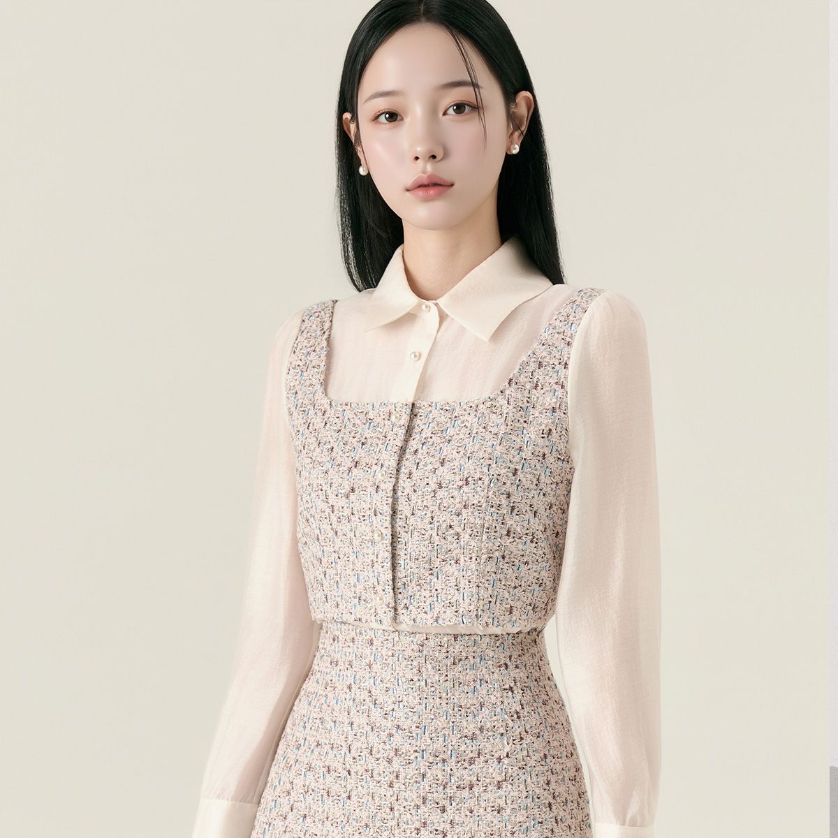 로엠(ROEM) 트위드 매칭 셔츠_RMYWF49S11