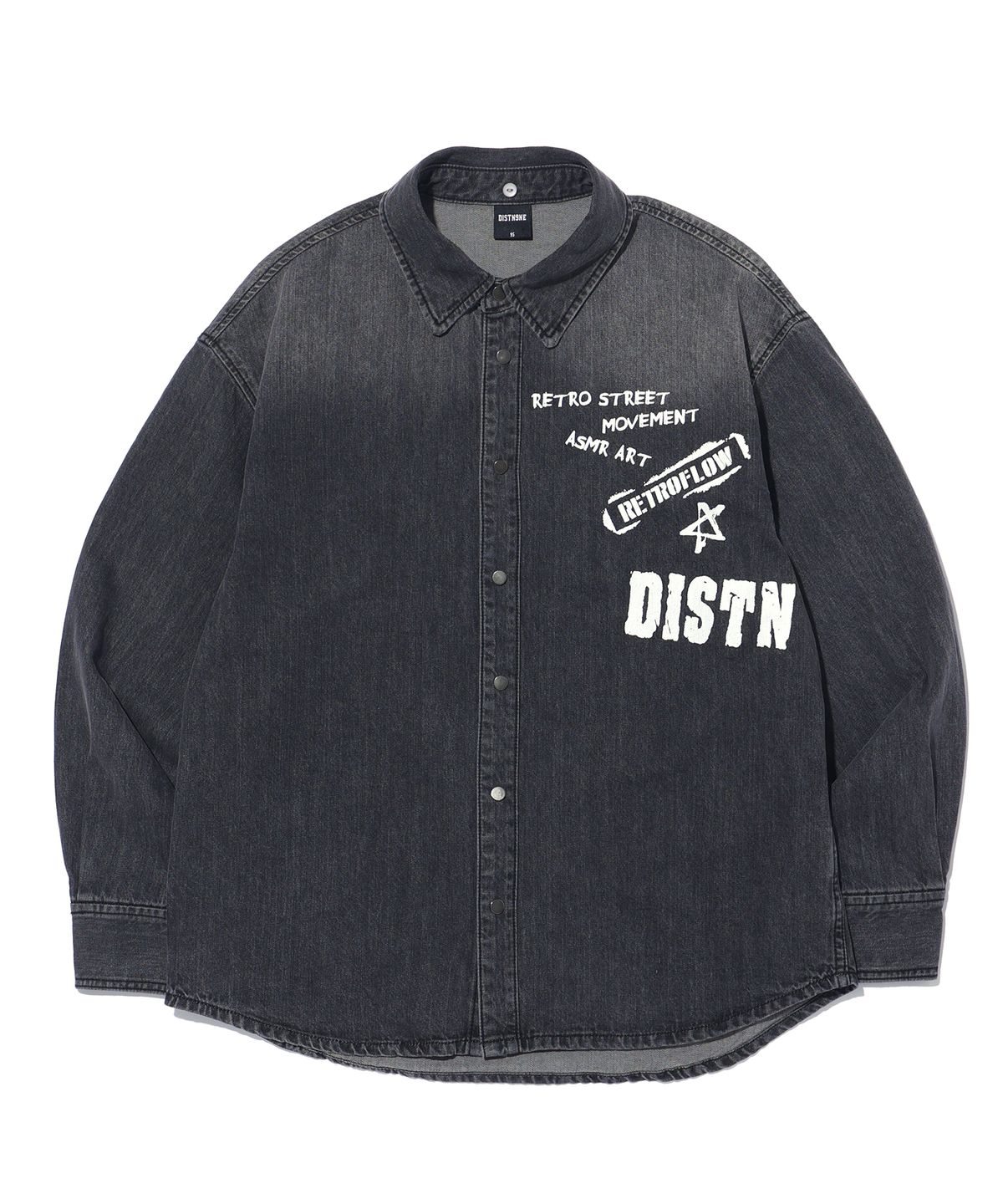 디스트나인(DISTN9NE) 레트로 긴팔 데님 셔츠 LP3YU682_BLACK