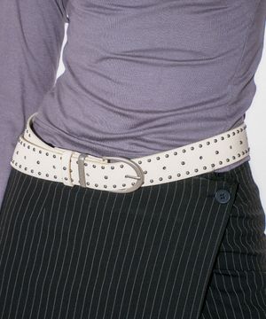 빈티지 라운드 버클 더블 스터트 레더 벨트 [아이보리]