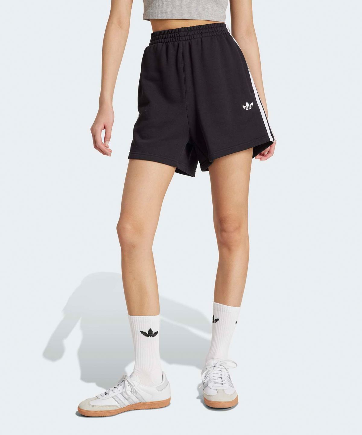 아디다스(ADIDAS) 3-스트라이프 숏 팬츠 프렌치 테리 - 블랙:화이트 / JW5109