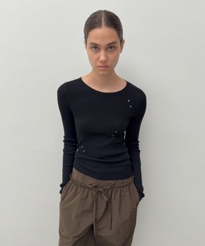 SLIM RIBBED SNAP KNIT (black)