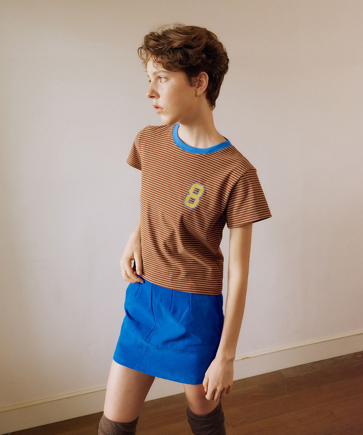 그린버터(GREENBUTTER) Fluffy Stripe Tee (Brown)