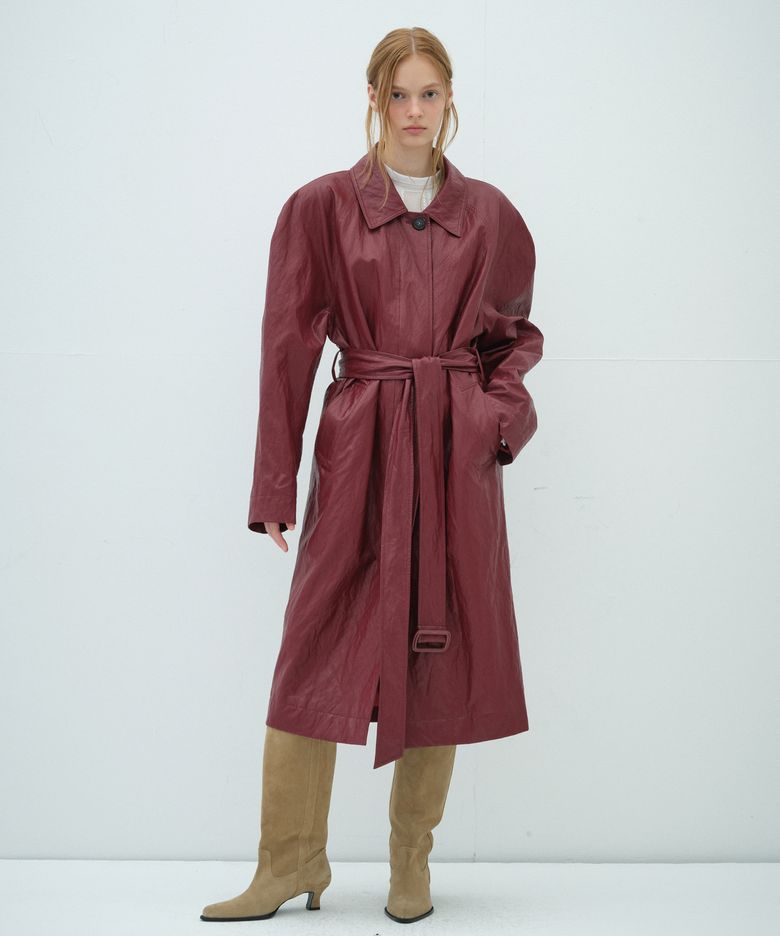 LEATHER LONG TRENCH COAT_BURGUNDY