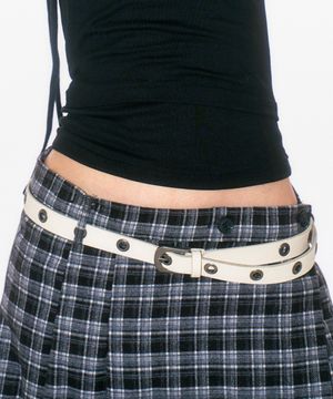 미니멀 메탈 스터드 아일렛 웨스턴 레더 벨트 [아이보리]