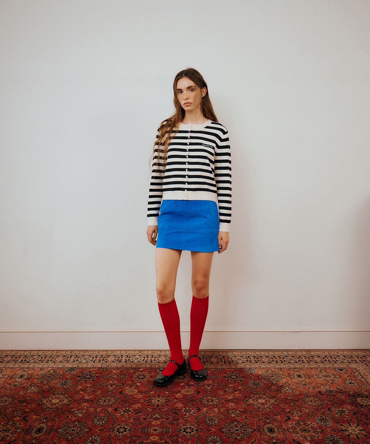 그린버터(GREENBUTTER) Rawhide Leather Skirt (L/Blue)