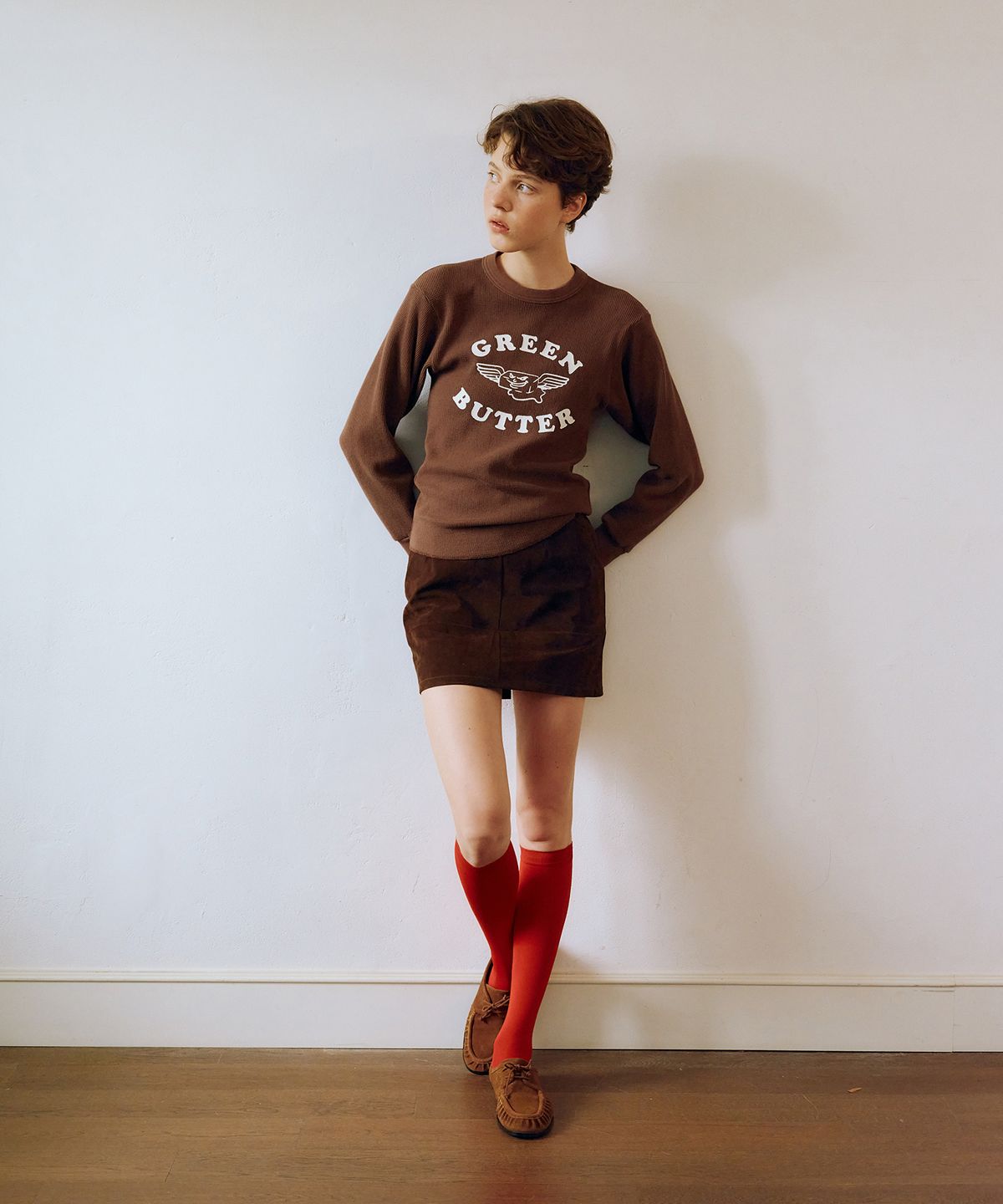 그린버터(GREENBUTTER) Rawhide Leather Skirt (Brown)