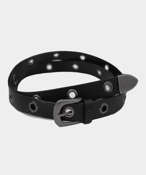 미니멀 메탈 스터드 아일렛 웨스턴 레더 벨트 [블랙]