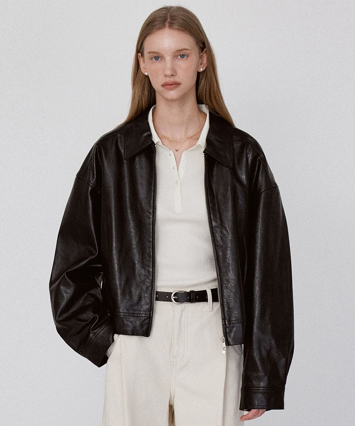 르세지엠(LESEIZEME) 2Way Leather Crop Jacket - Black