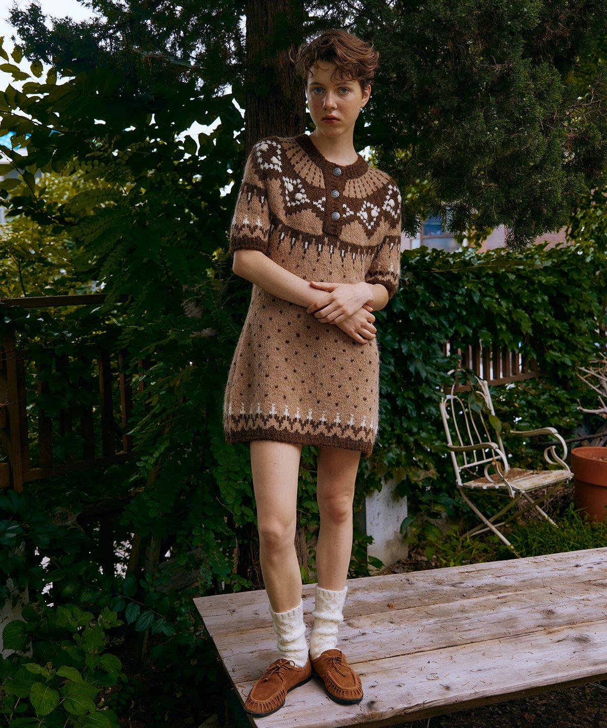 그린버터(GREENBUTTER) Alpaca Nordic Dress (Beige)