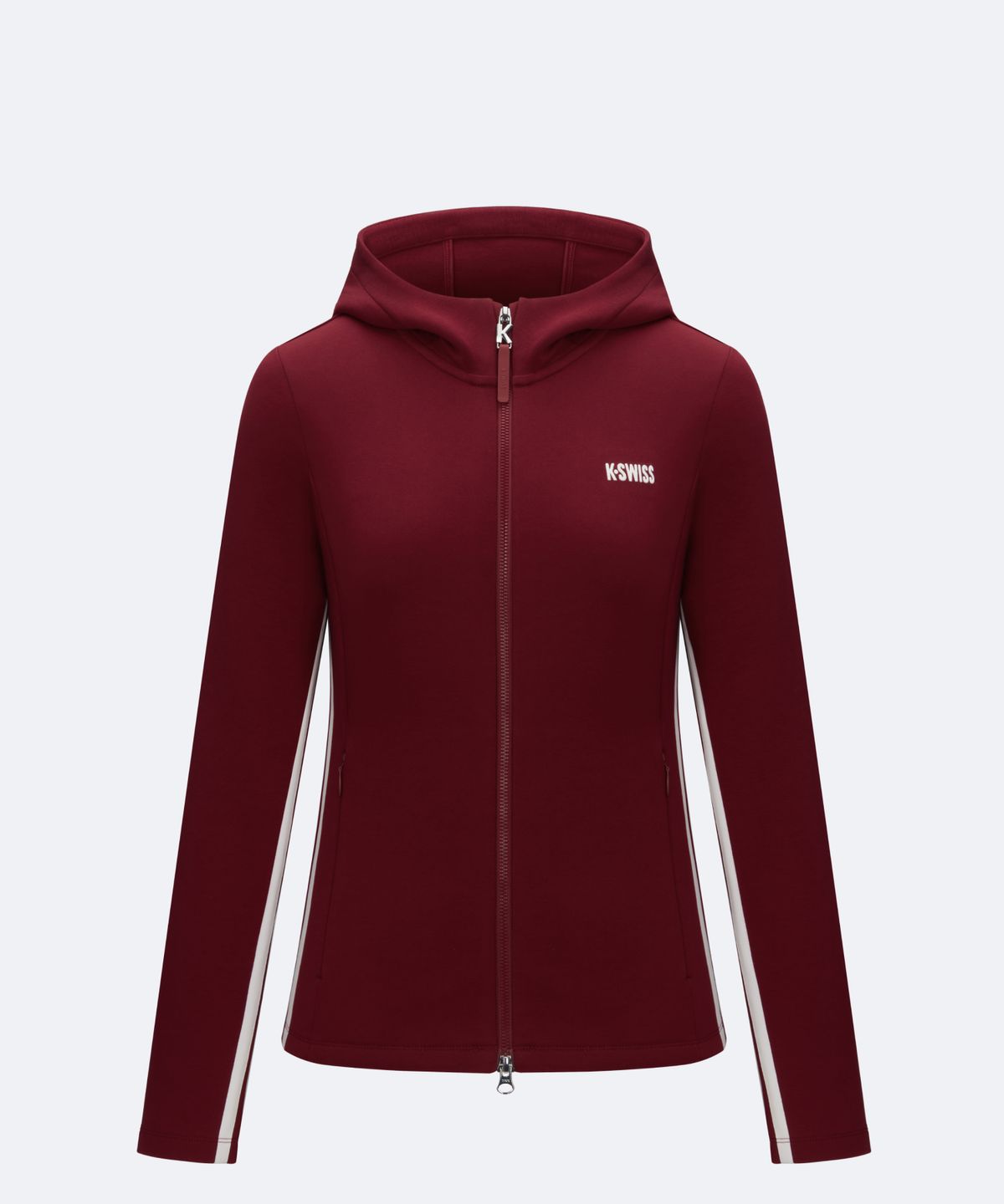 케이스위스(K-SWISS) 여성 실키 테크 슬림 후드 니트 자켓_1KSTHFU501WI