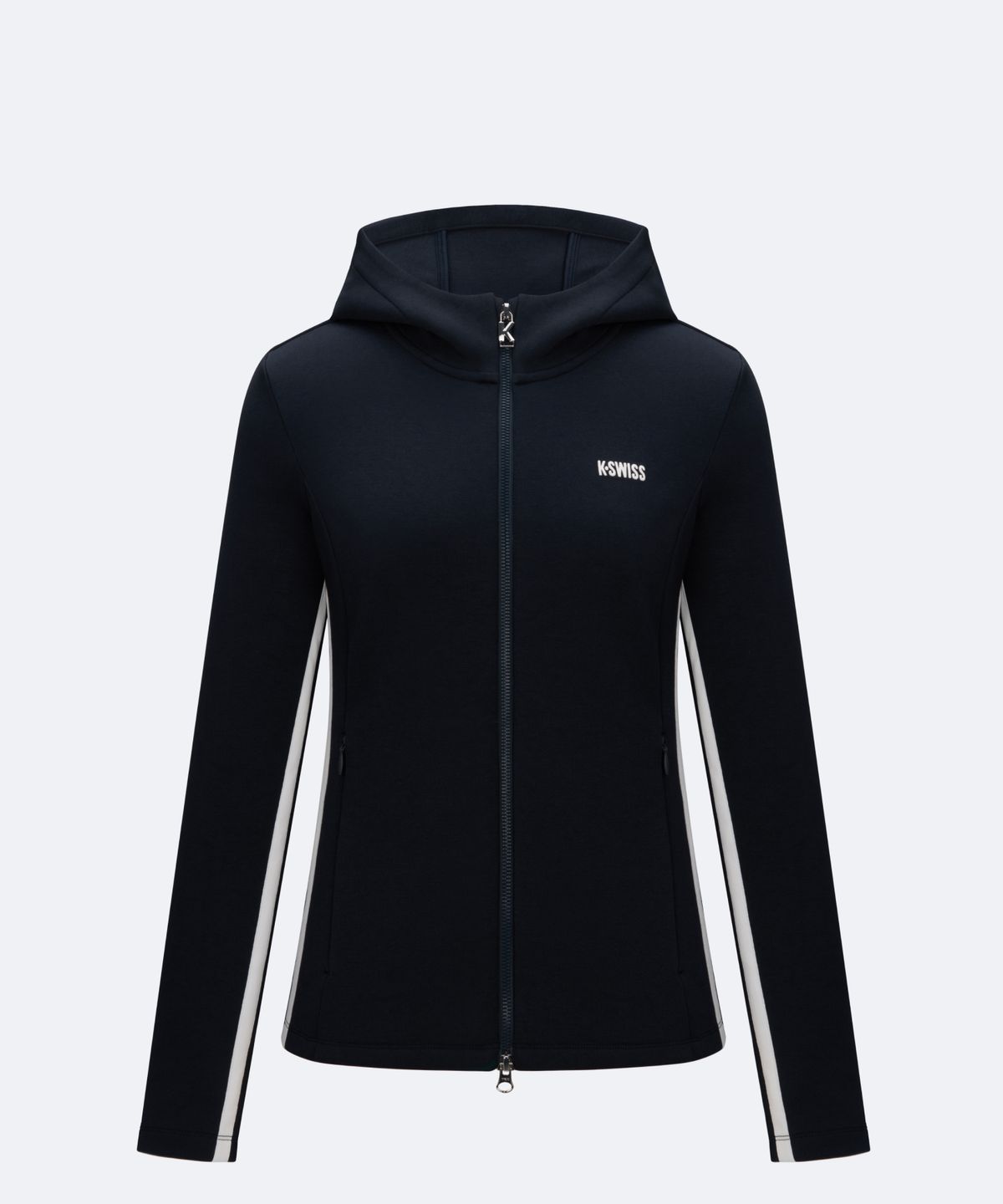 케이스위스(K-SWISS) 여성 실키 테크 슬림 후드 니트 자켓_1KSTHFU501NA
