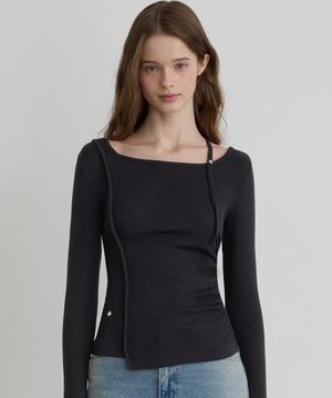 리브드 셔링 티셔츠 BK