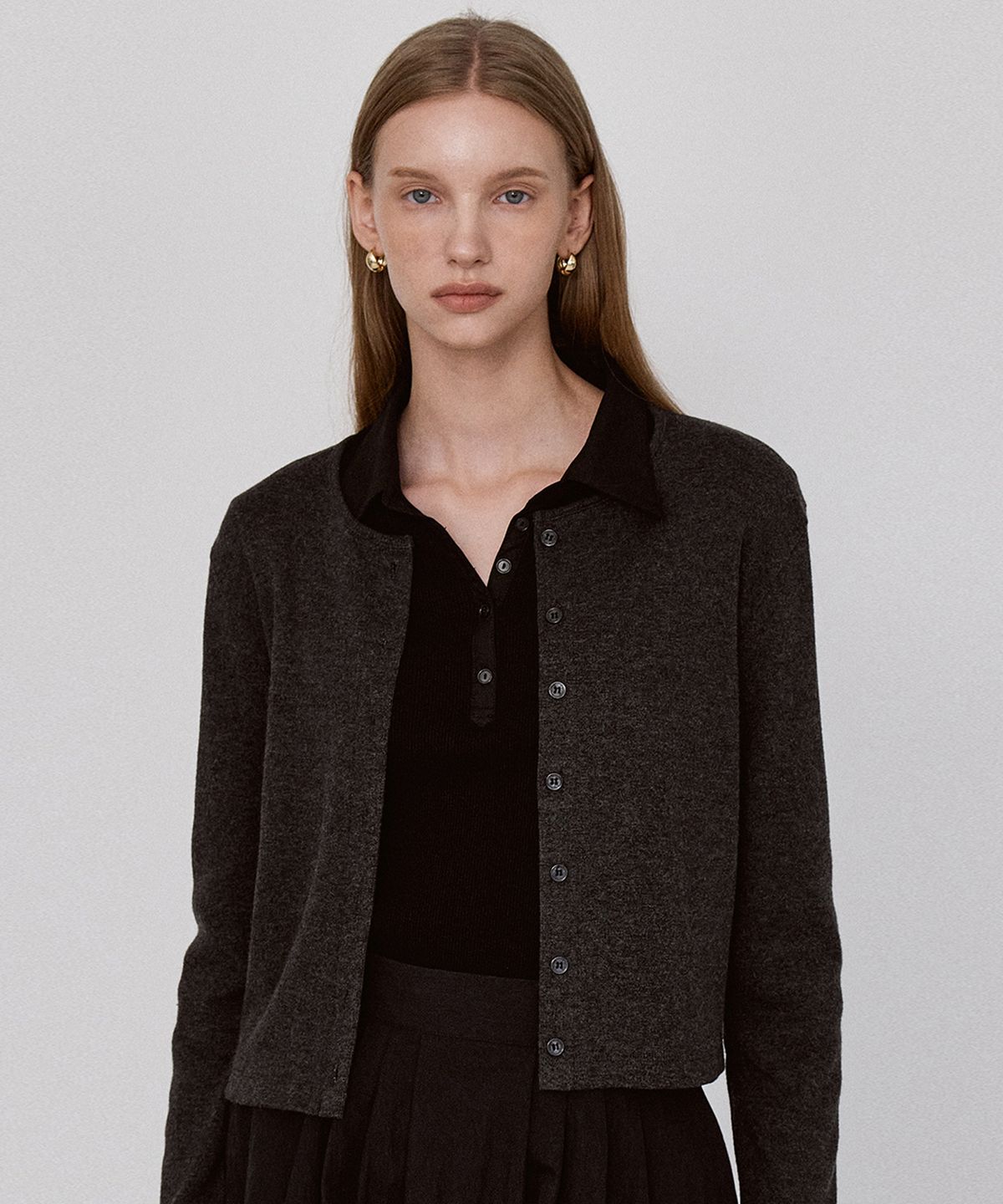 르세지엠(LESEIZEME) Daily Ribbed Cardigan - Charcoal