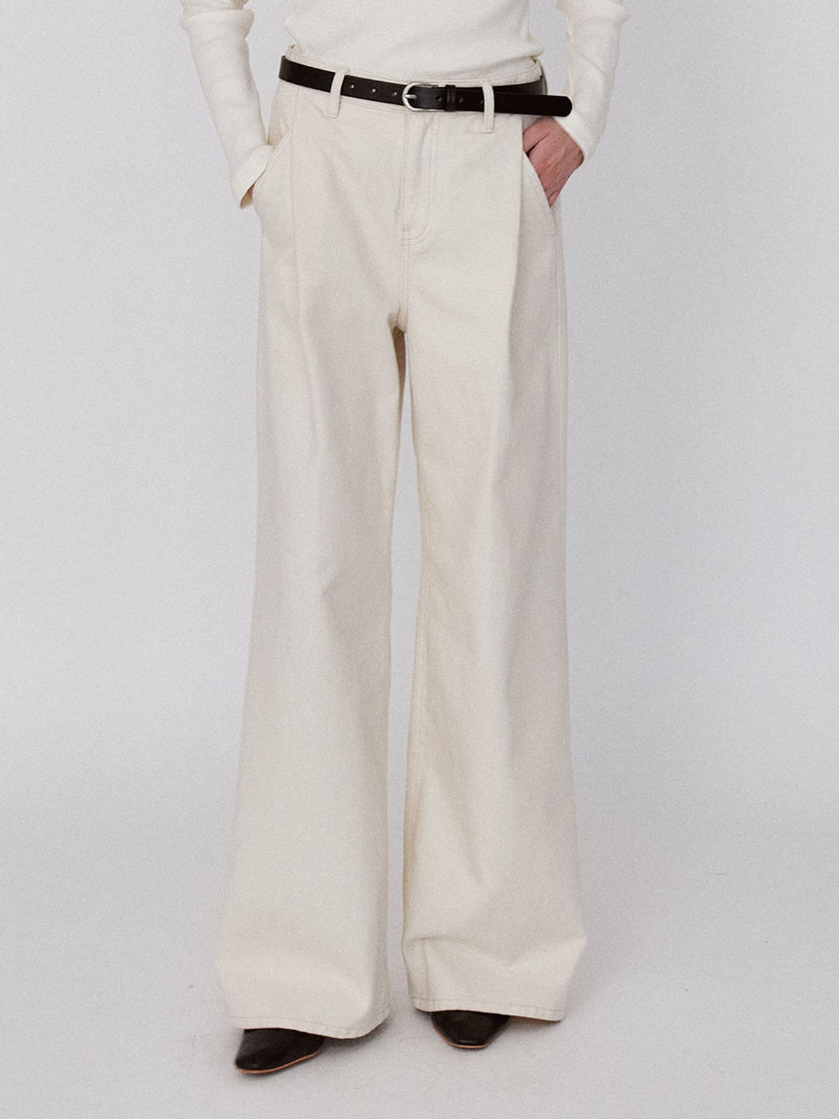 르세지엠(LESEIZEME) Cotton Wide One Tuck Pants - Cream