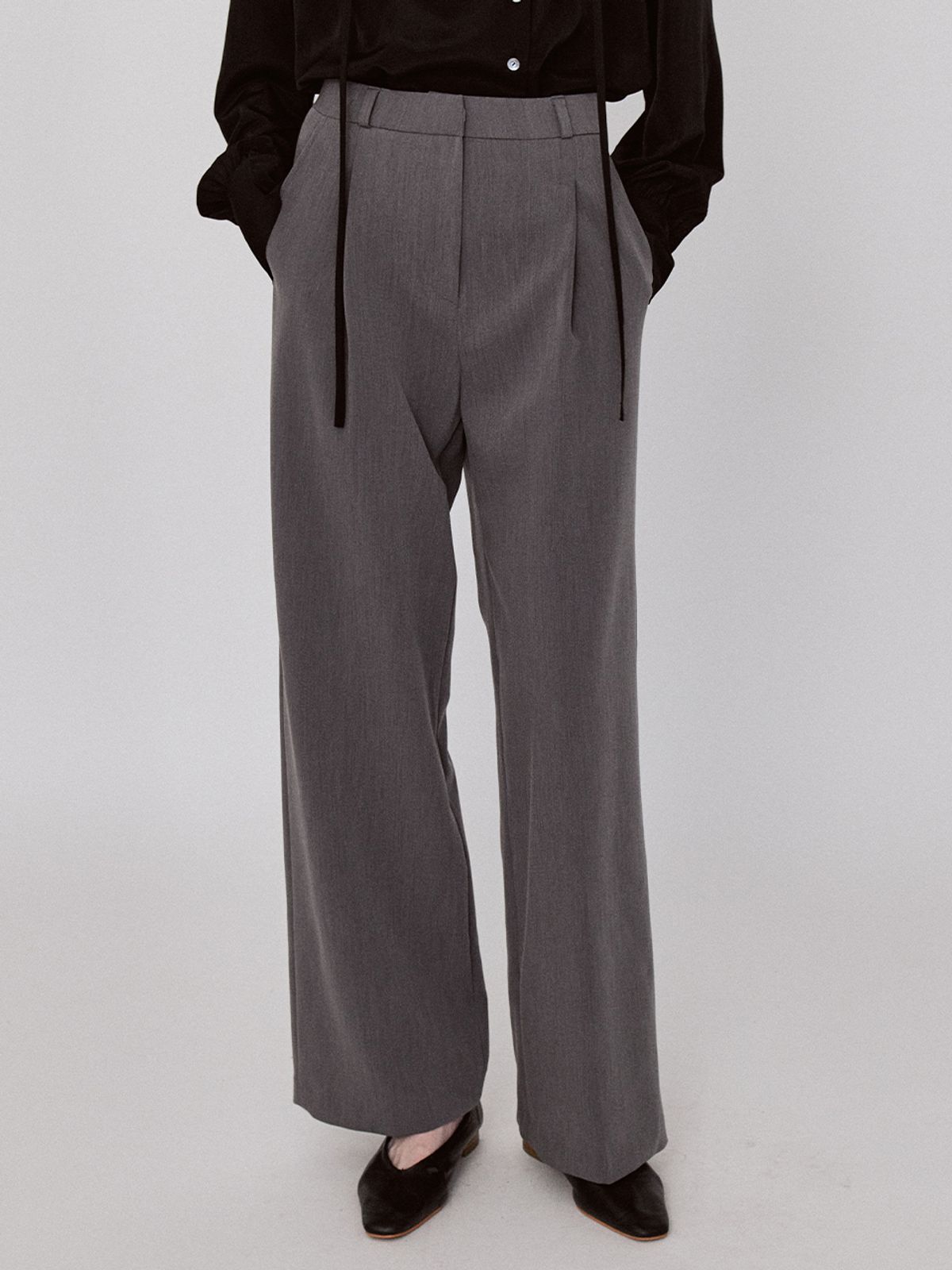 르세지엠(LESEIZEME) Classic One Tuck Wide Slacks - Gray