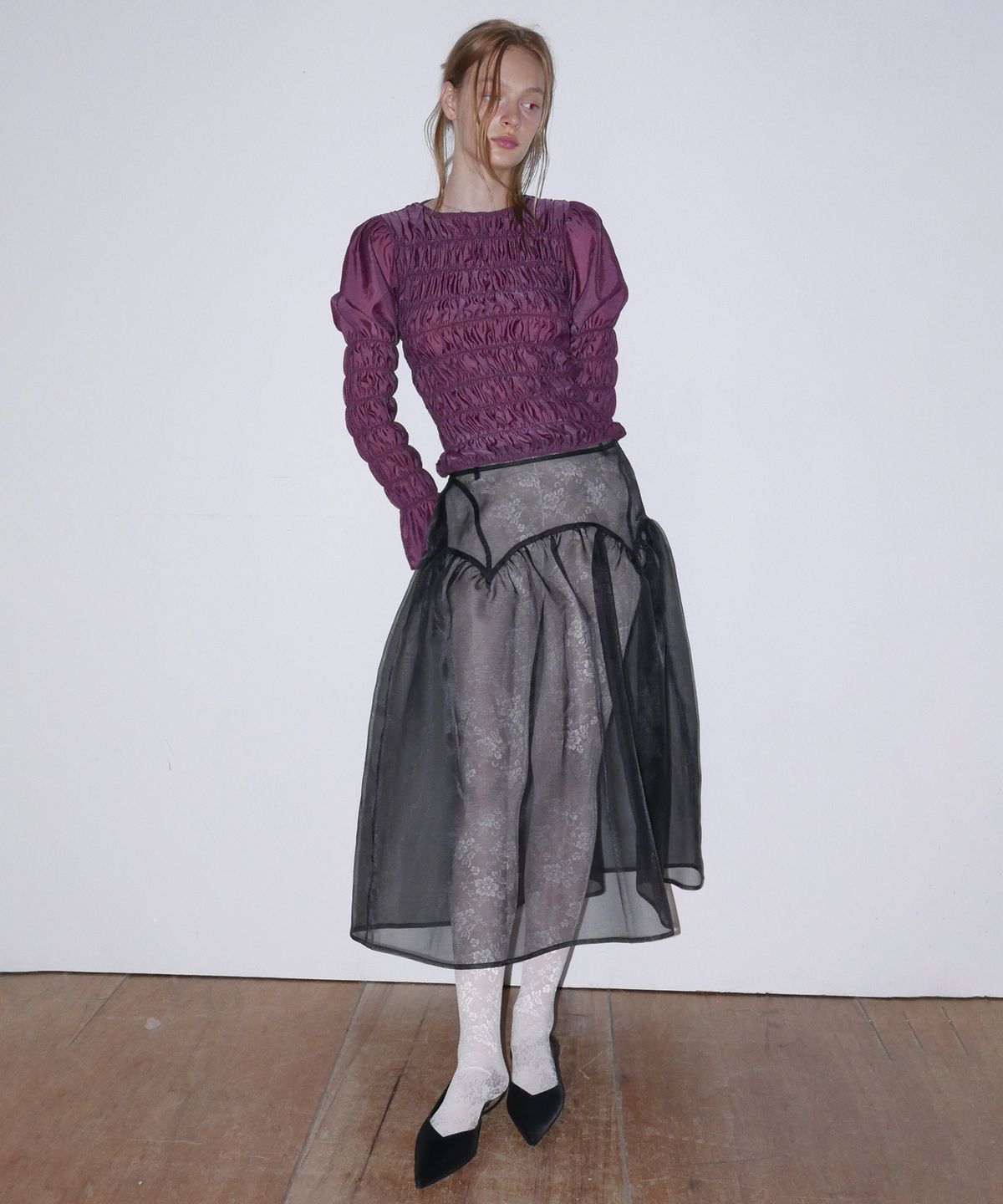 오버듀플레어(OVERDUEFLAIR) SHEER LAYERED LONG SKIRT_BLACK