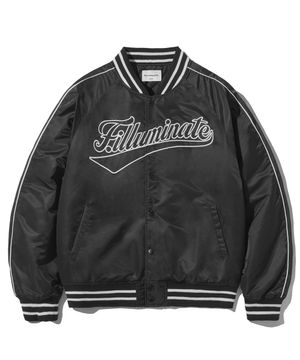 커브드 로고 바시티 자켓-블랙