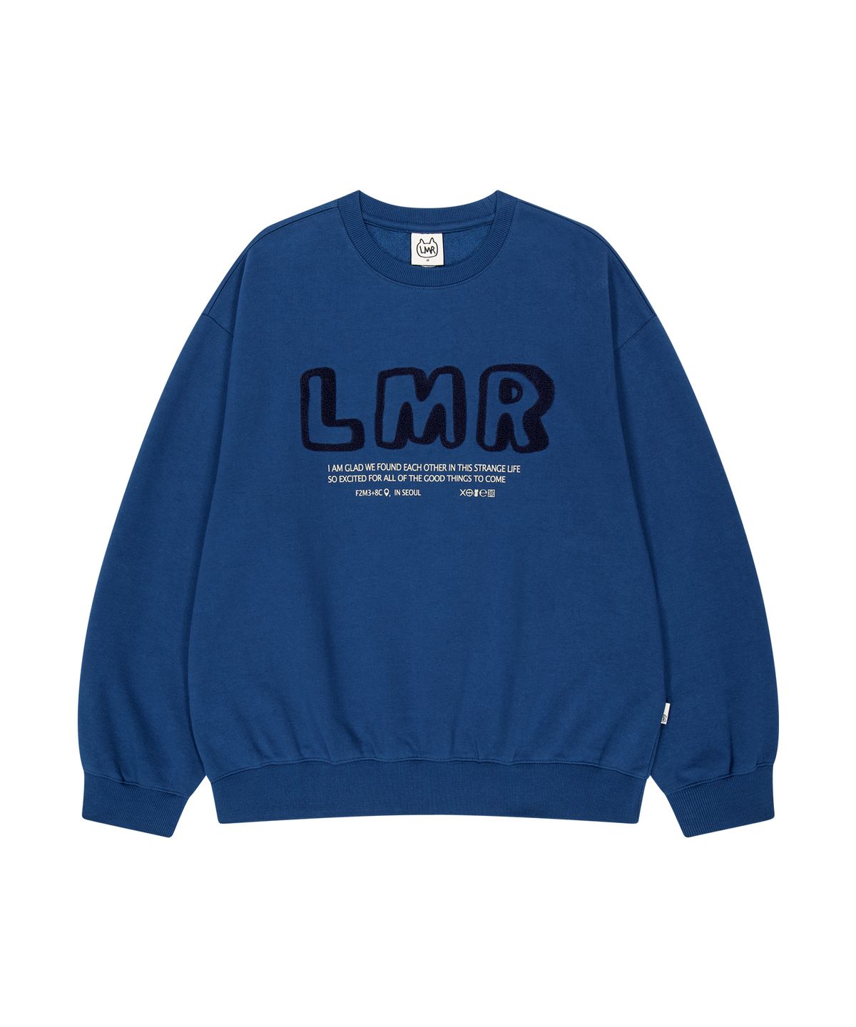 엘엠알(LMR) 부클 레터링 로고 맨투맨 BLUE