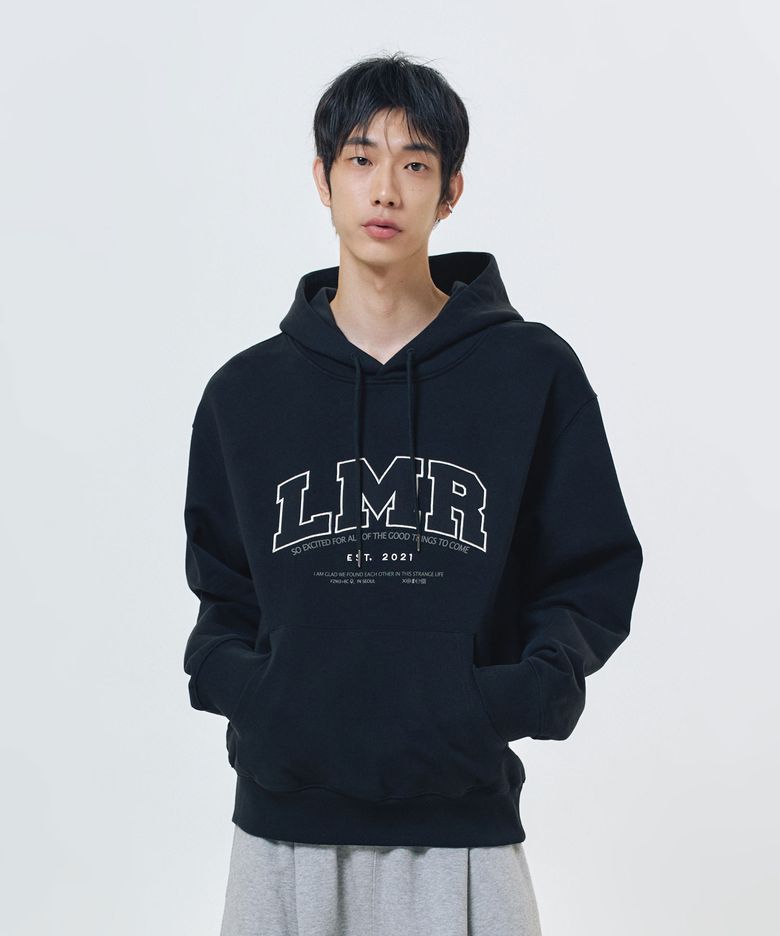 레터링 로고 아플리케 후드 BLACK