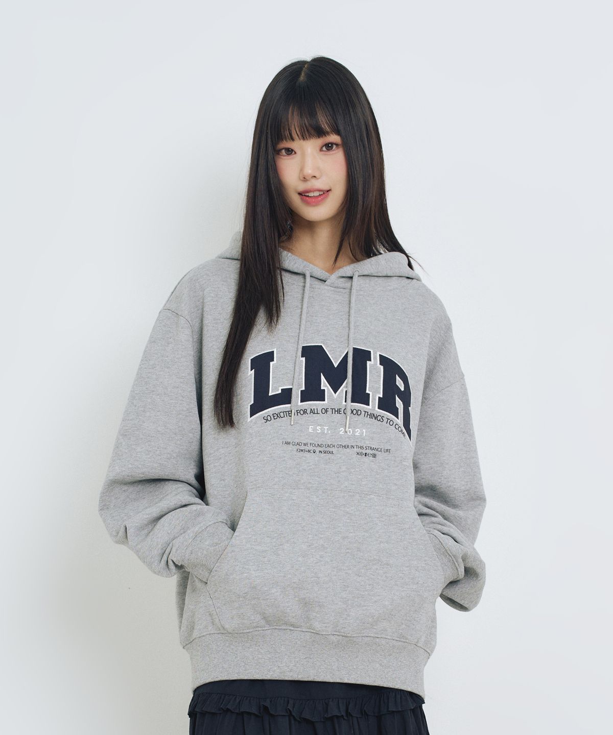 엘엠알(LMR) 레터링 로고 아플리케 후드 GREY