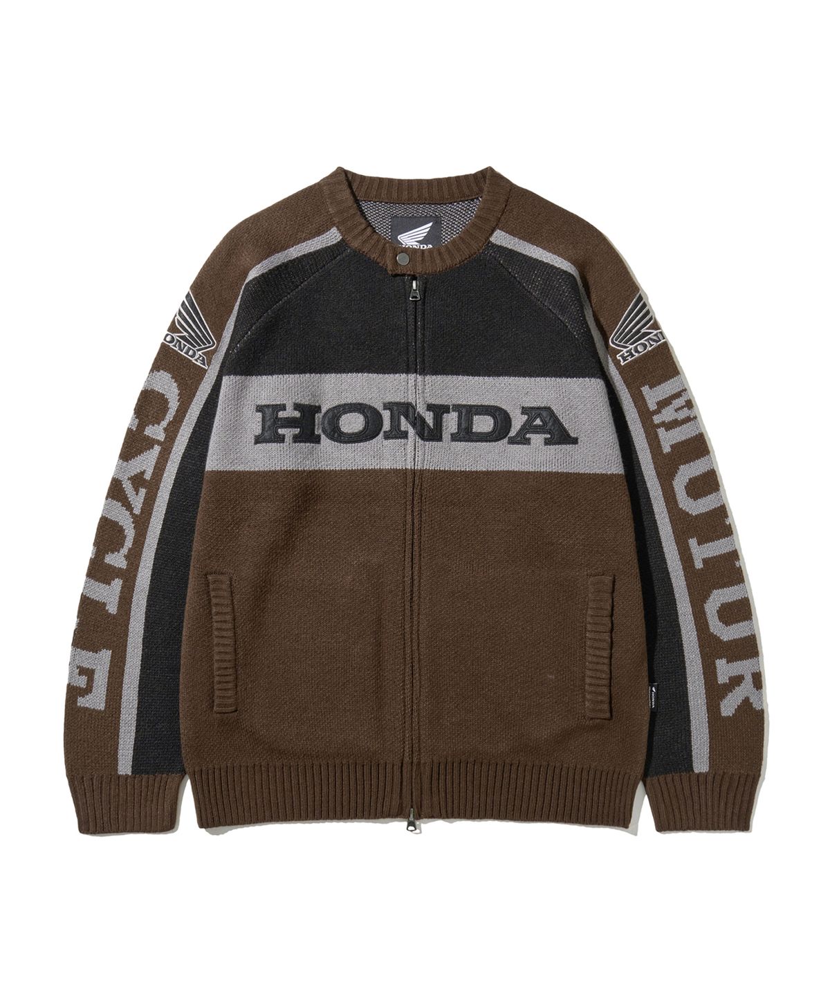 핍스 모터사이클(PHYPS MOTORCYCLE) Big Logo Knit Zip-up Brown