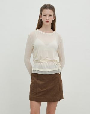 쉬폰 배색 슬림 티셔츠 OH5WE9860