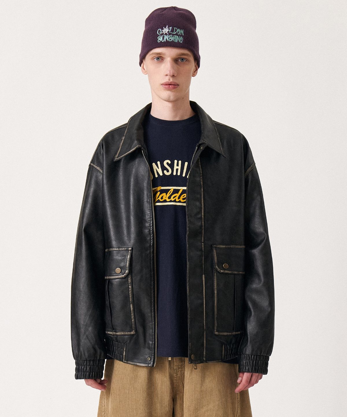 골든선샤인(GOLDEN SUNSHINE) Washed leather bomber jacket_Black