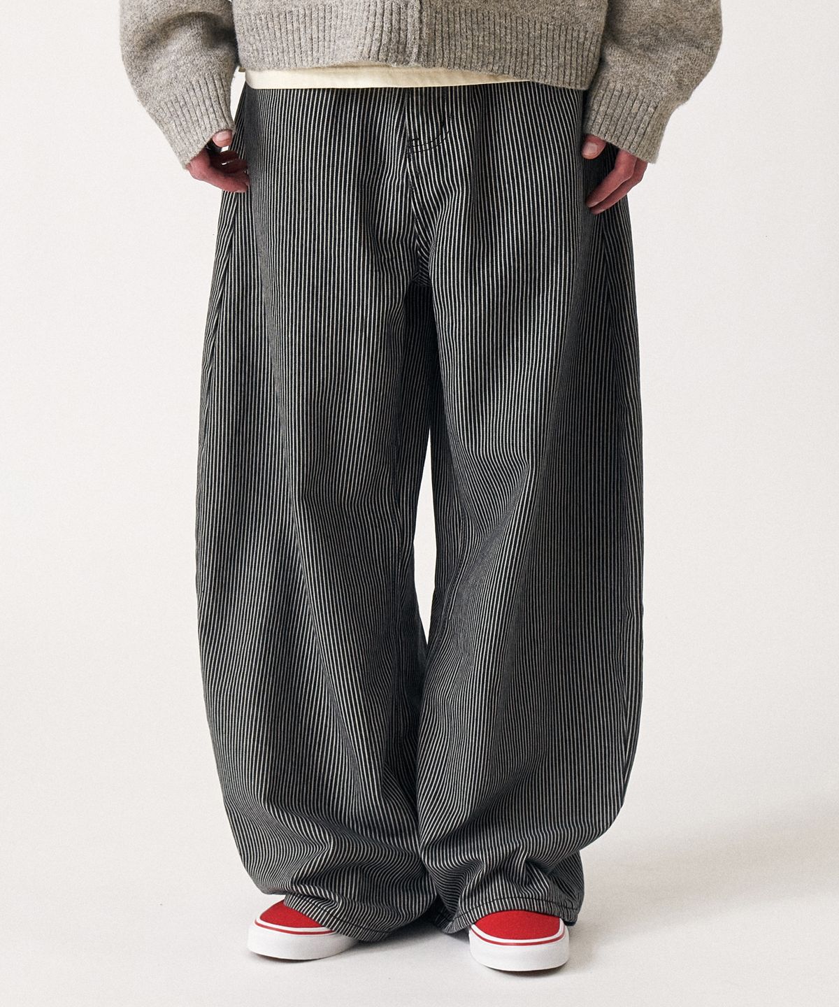골든선샤인(GOLDEN SUNSHINE) Stripe curved denim wide pants_Black