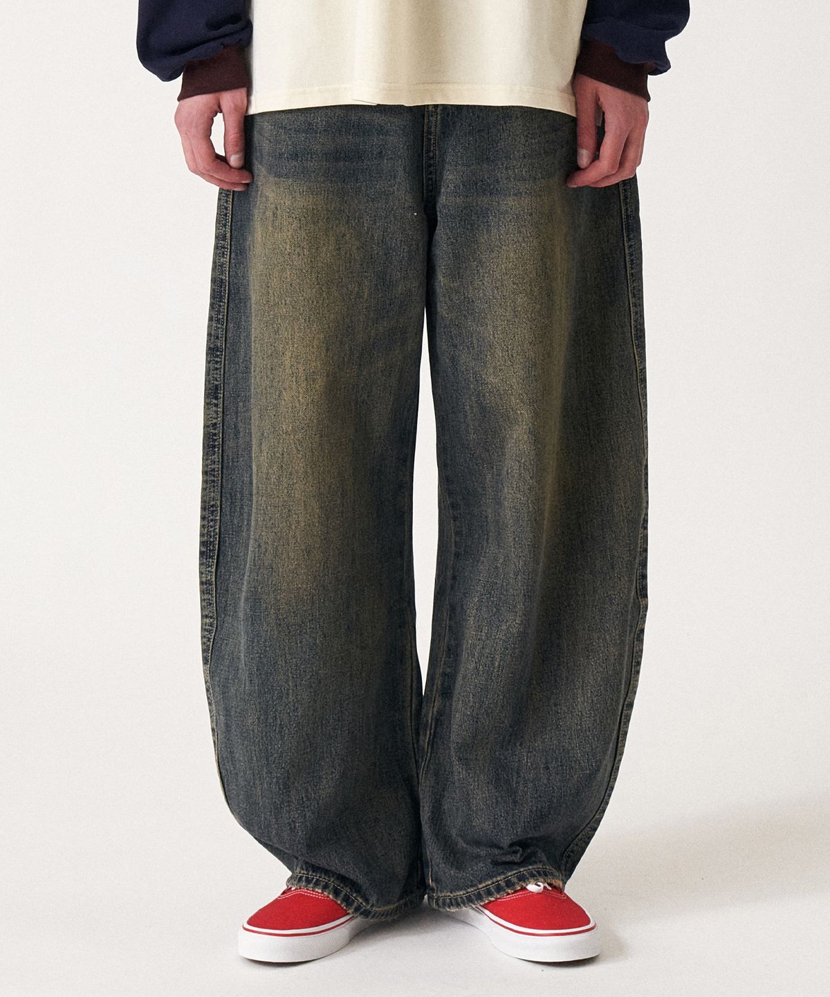 골든선샤인(GOLDEN SUNSHINE) Curved brush denim wide pants_Blue