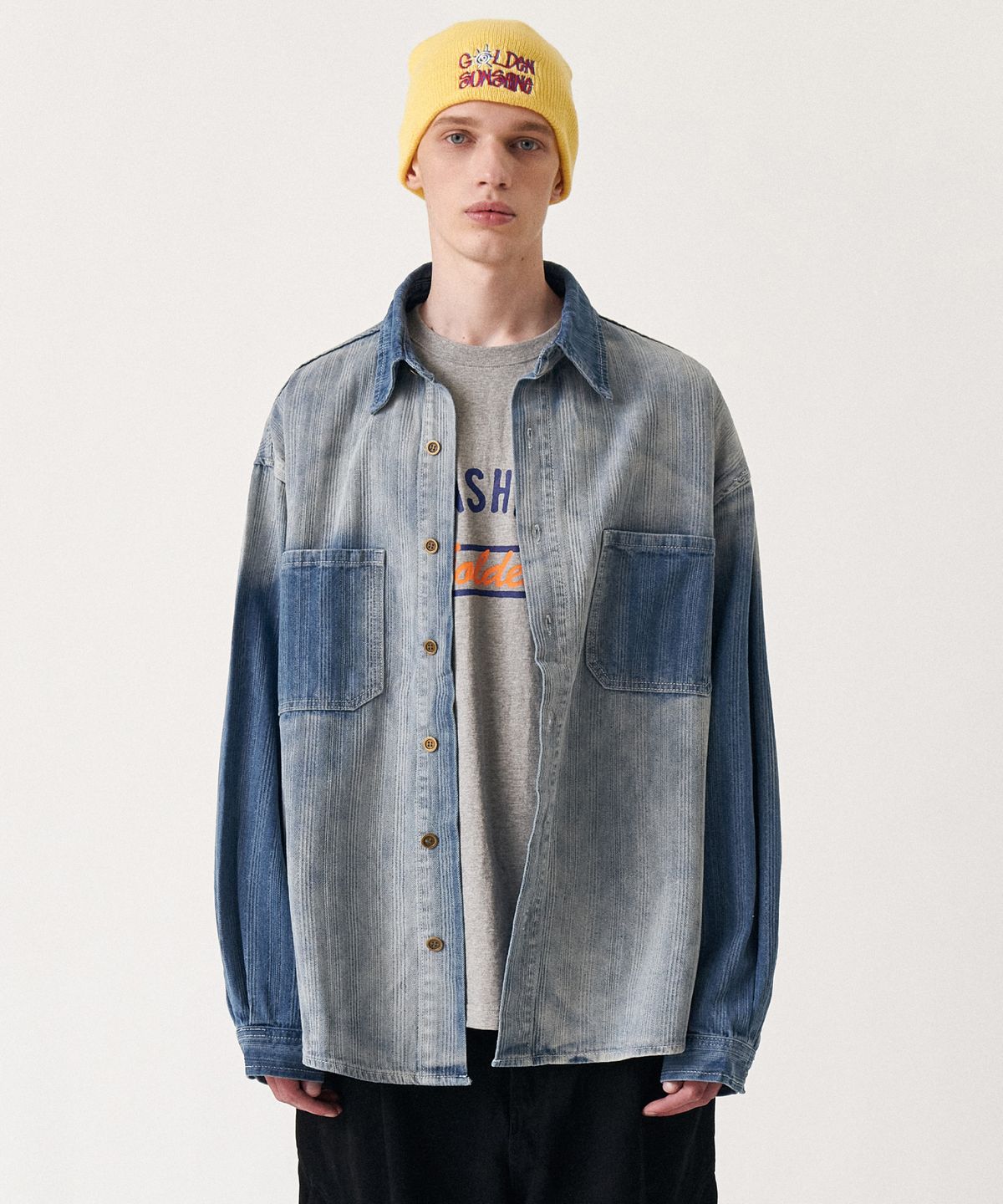 골든선샤인(GOLDEN SUNSHINE) Vintage brushed denim over shirts_Blue