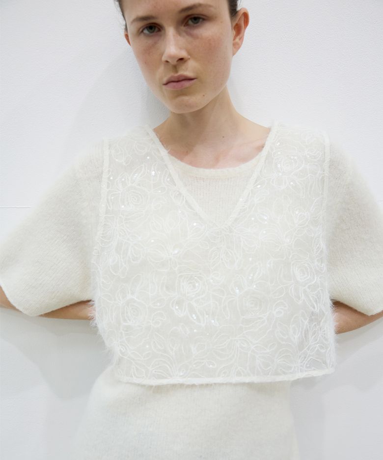 Floral Fuzzy Lace Vest - Cream