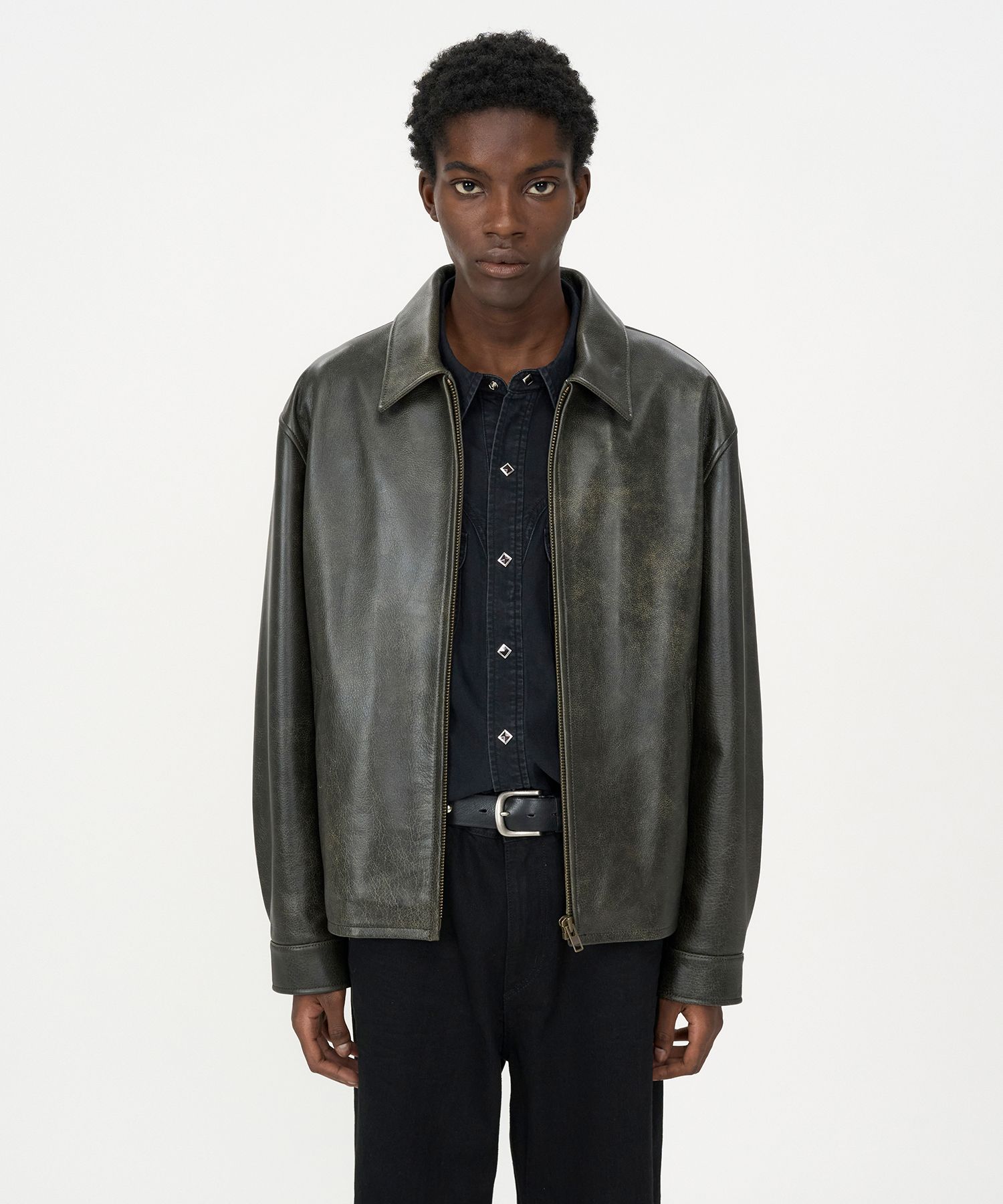 INSILENCE レザージャケット MUSINSA | INSILENCE Distressed Leather Jacket BLACK