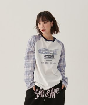 ESCF 로고 콜라주 앤드 로고플레이 체크 풀프린트 롱슬리브 블루