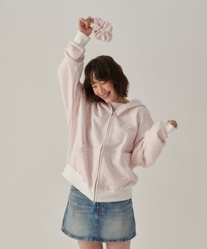 핑크 토끼땡 풀프린트 투웨이 후드집업