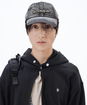 로고 빈티지 데님 볼캡_블랙