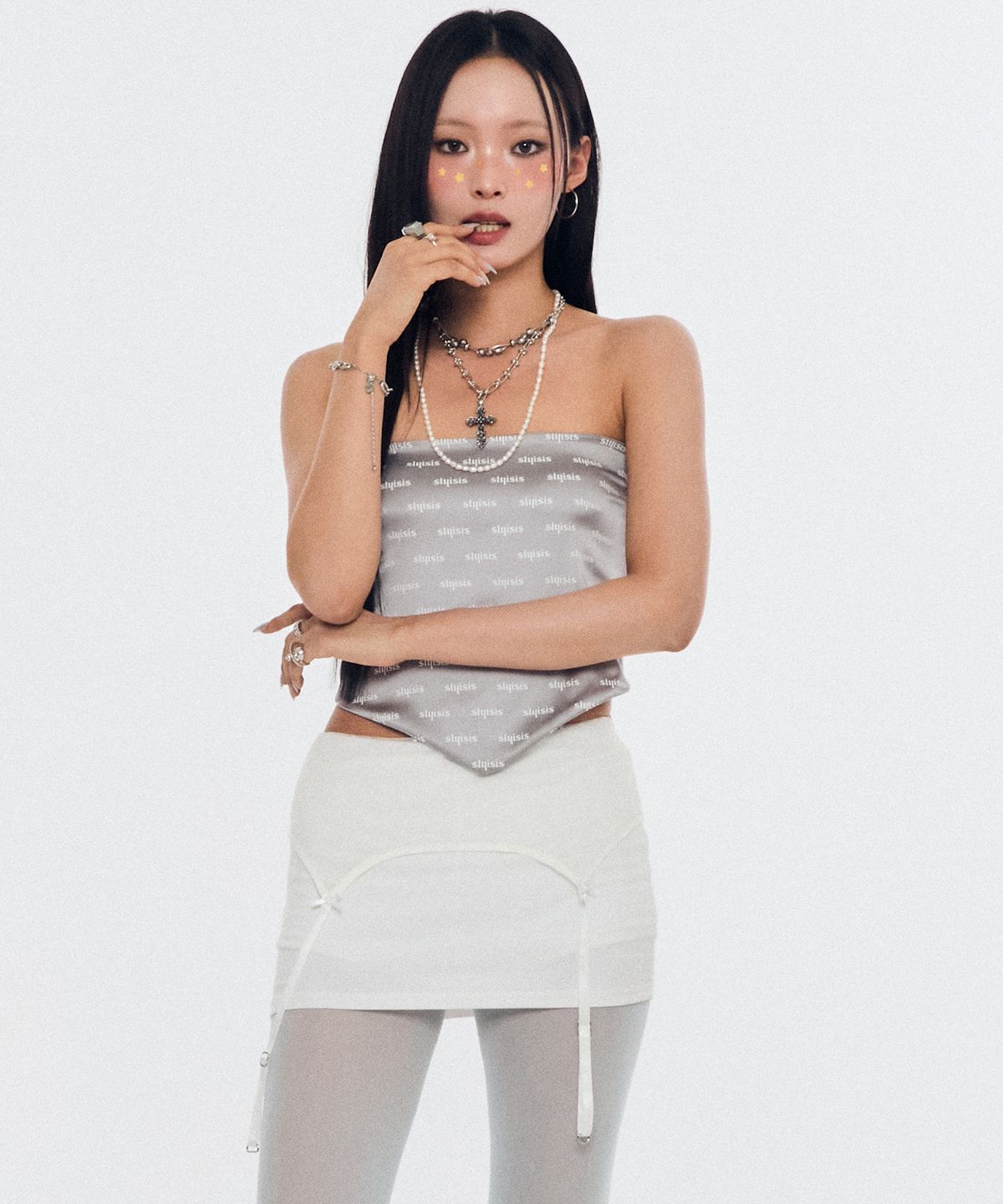 슬리시스(SLYISIS) Garter Detail Low Rise Skirt (White)