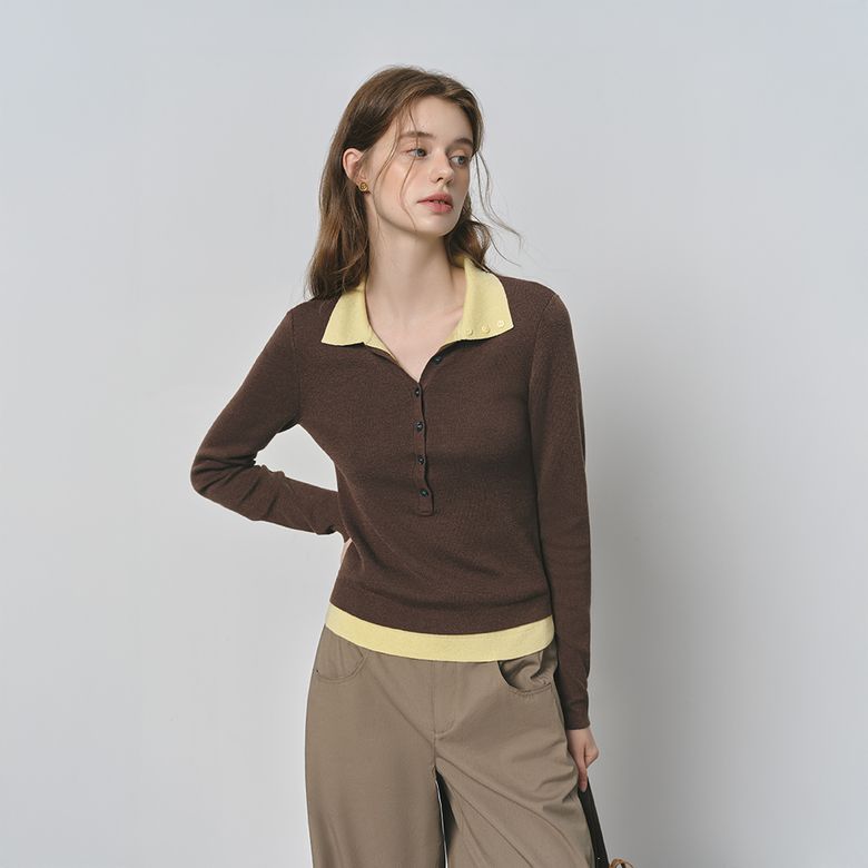 WD_Button fake two-piece knit top_2color