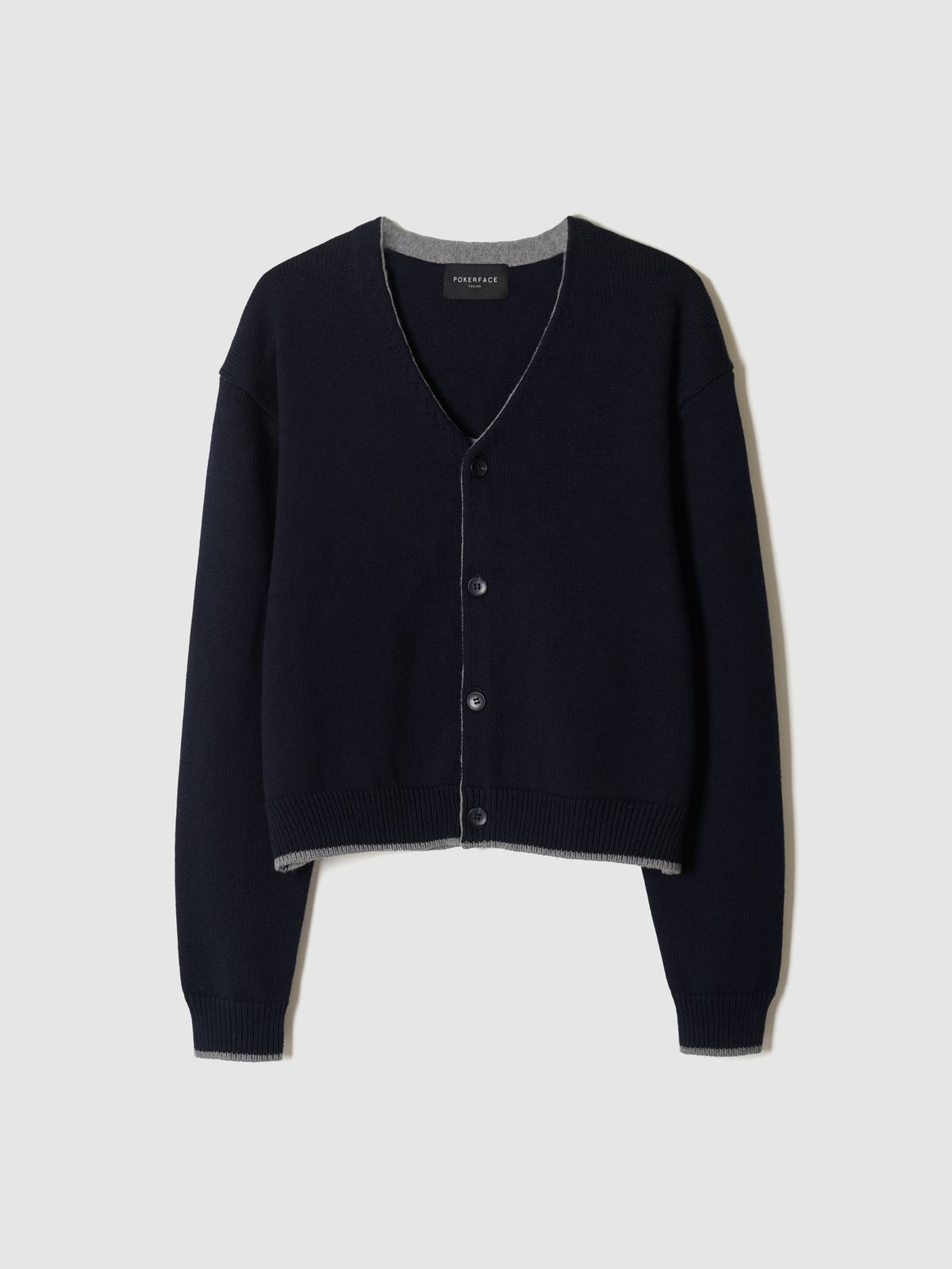 포커페이스(POKERFACE) CROPPED CARDIGAN NAVY/GREY