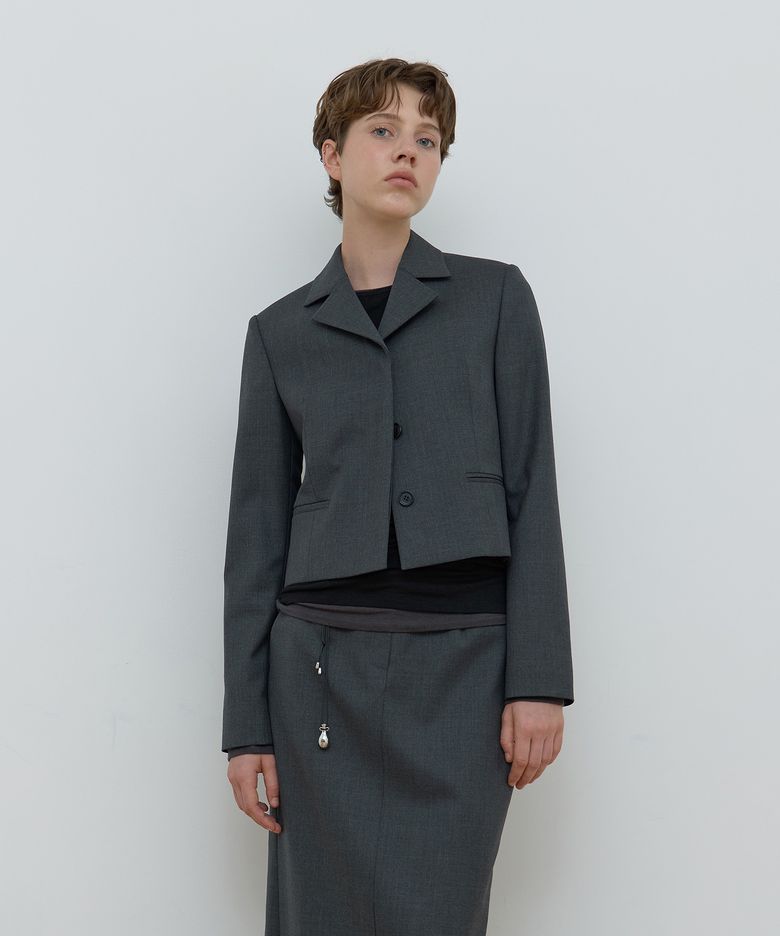 SINGLE HIDDEN CROP JACKET_MELANGE GREY