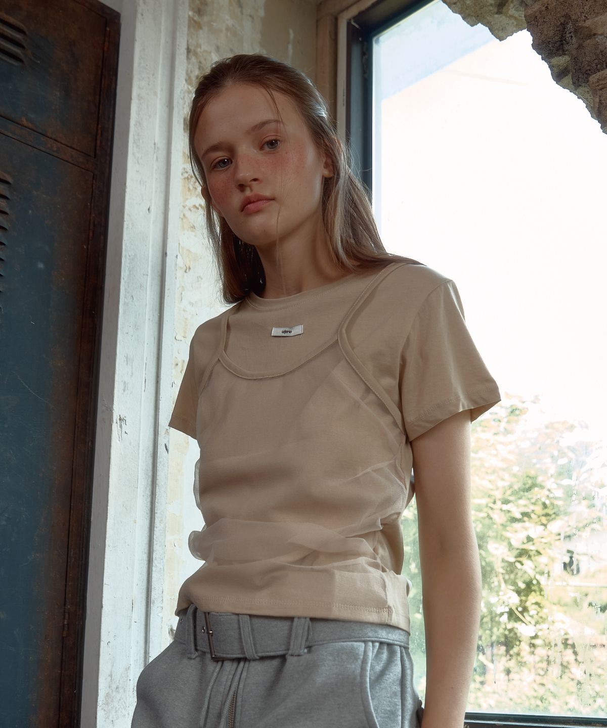 레터리(LETERIE) BUSTIER LAYERED T-SHIRTG_BEIGE