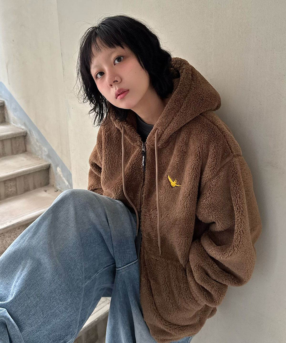 마크곤잘레스(MARK GONZALES) 스너글 플리스 후드집업 - BROWN