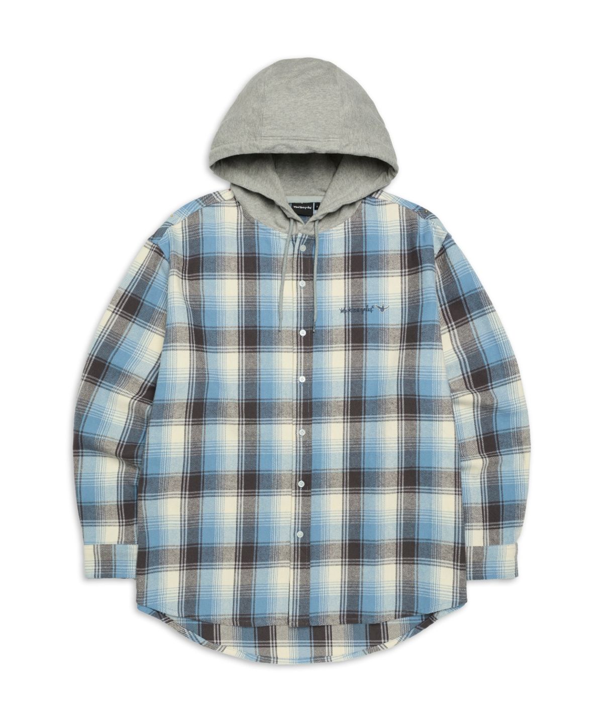 마크곤잘레스(MARK GONZALES) 사인로고 플란넬 체크 후드 셔츠 - GREYISH BLUE