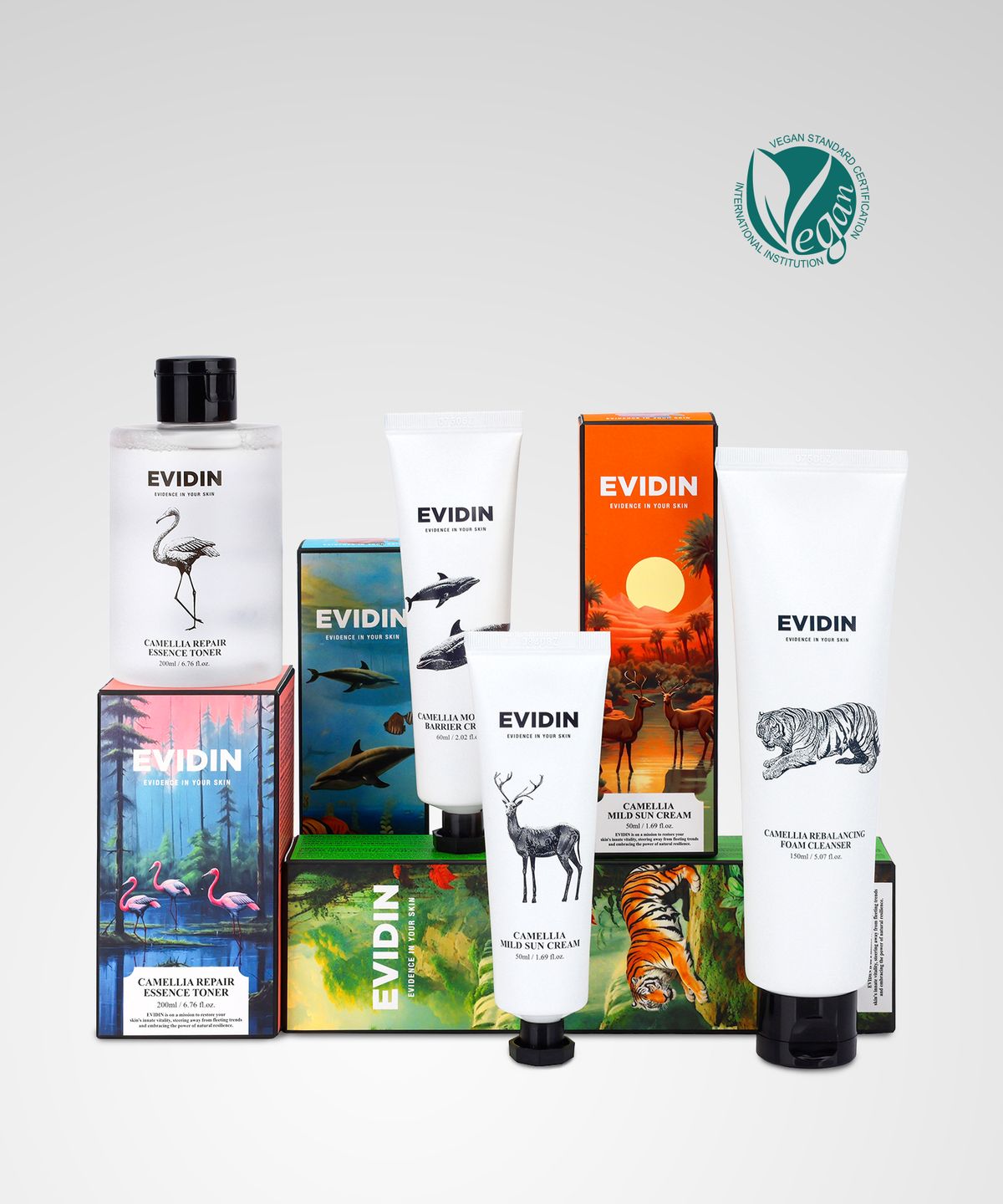 에비딘(EVIDENCE IN YOUR SKIN) 까멜리아 스킨케어 세트(폼클렌저 150ml+토너 200ml+크림 60ml+선크림 50ml)