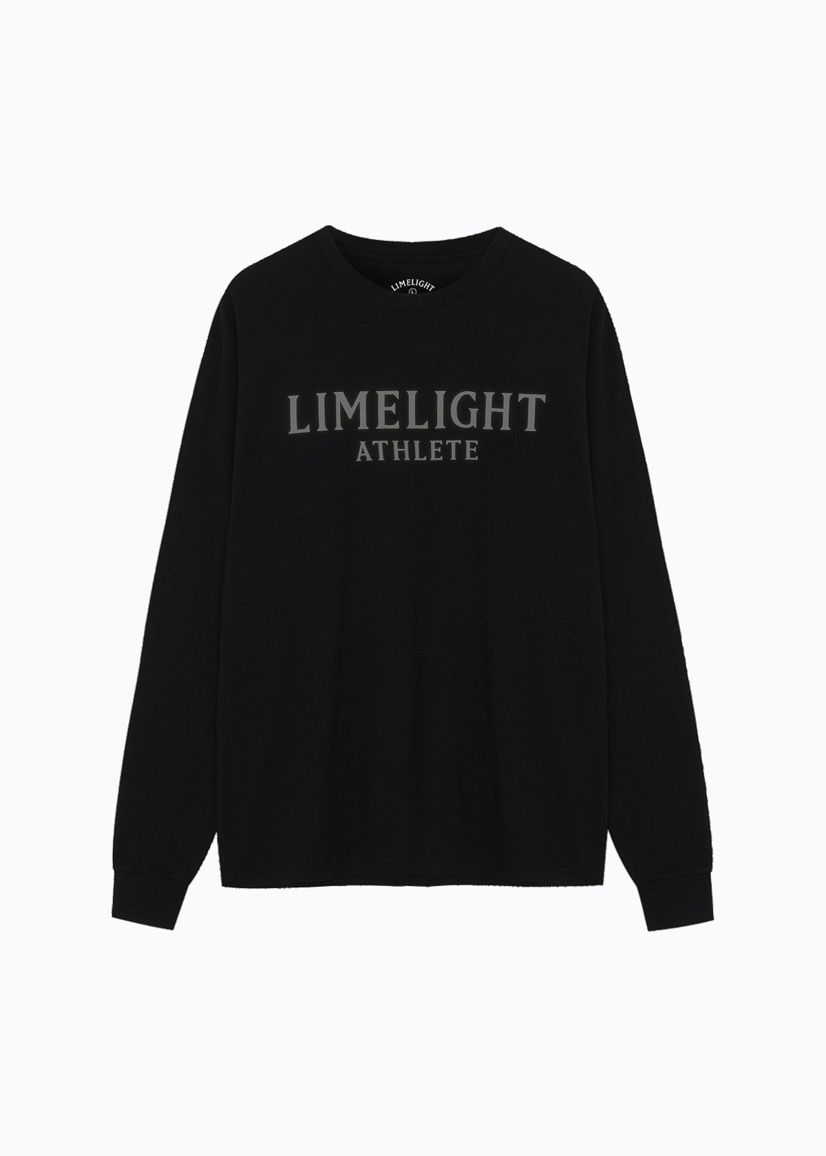 라임라잇 어패럴(LIMELIGHT APPAREL) 애슬릿 로고 롱 슬리브 티셔츠 (블랙/그레이)