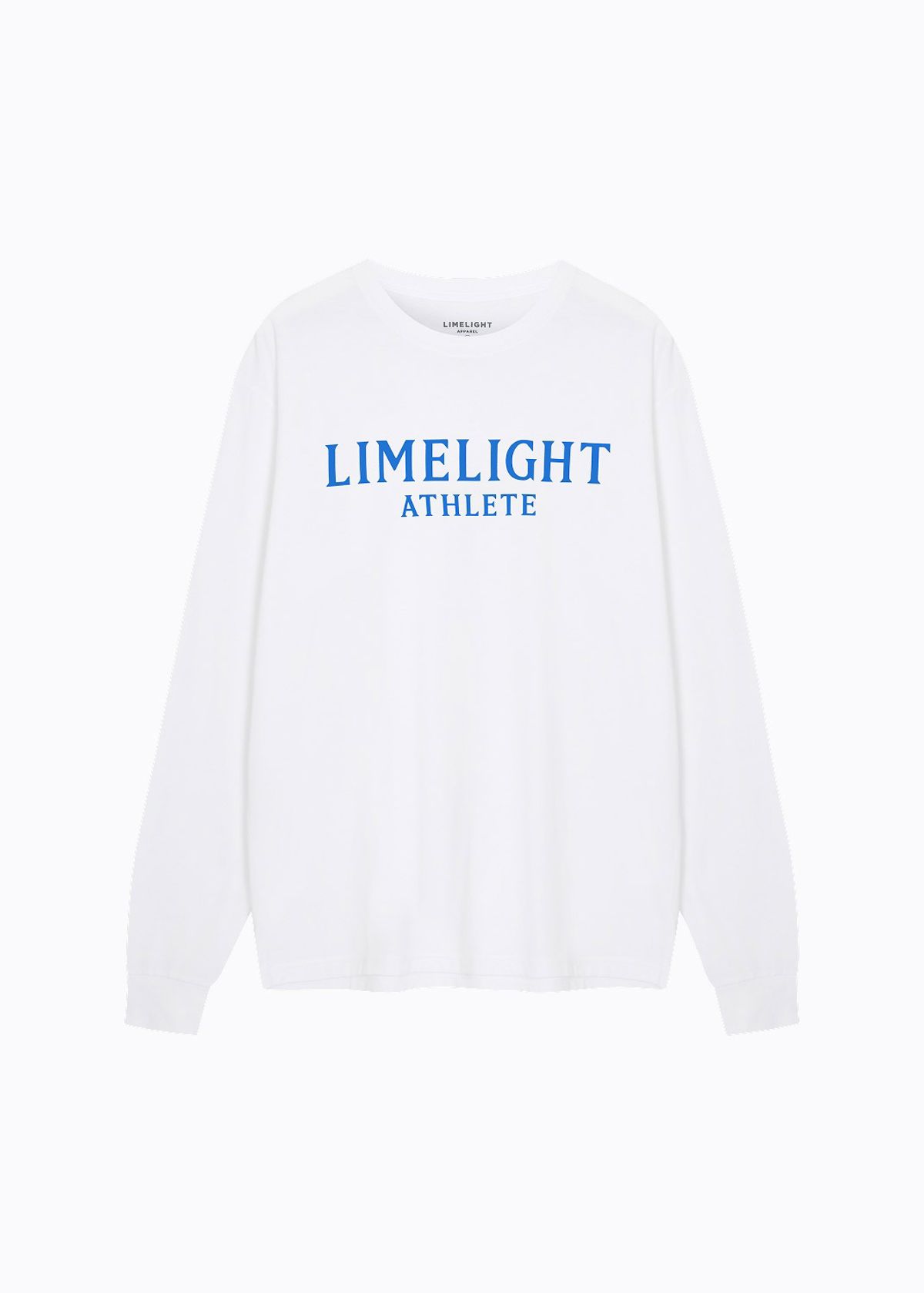 라임라잇 어패럴(LIMELIGHT APPAREL) 애슬릿 로고 롱 슬리브 티셔츠 (화이트/블루)